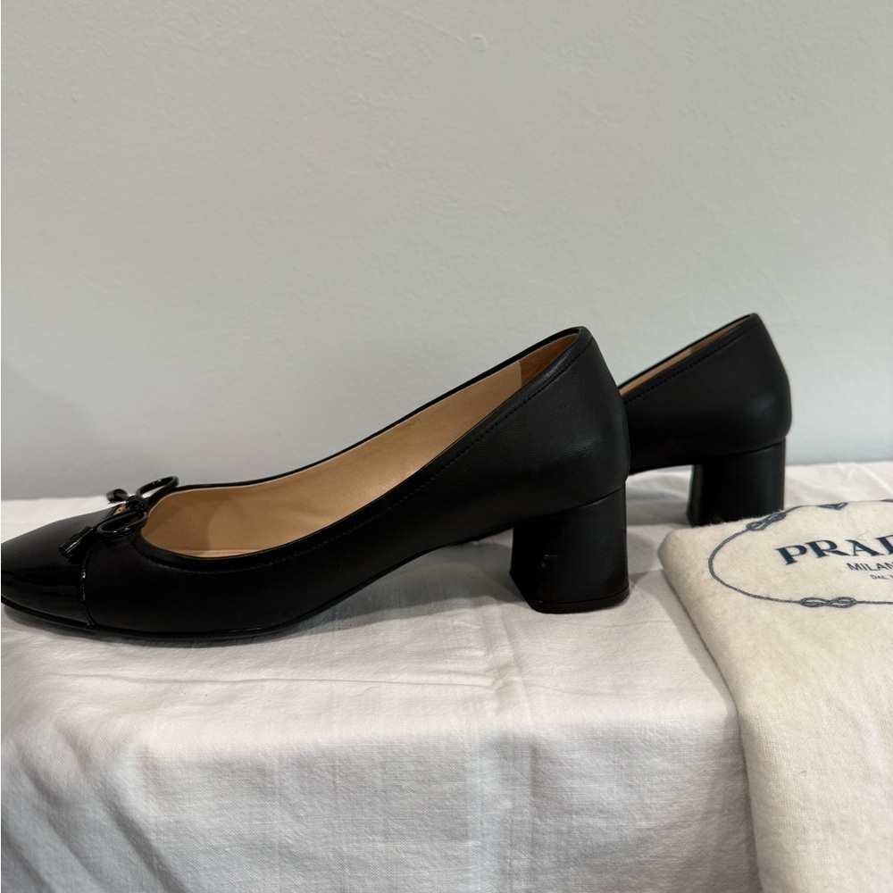 Prada Black Leather Flats with Bow Detail - Picture 2 of 7